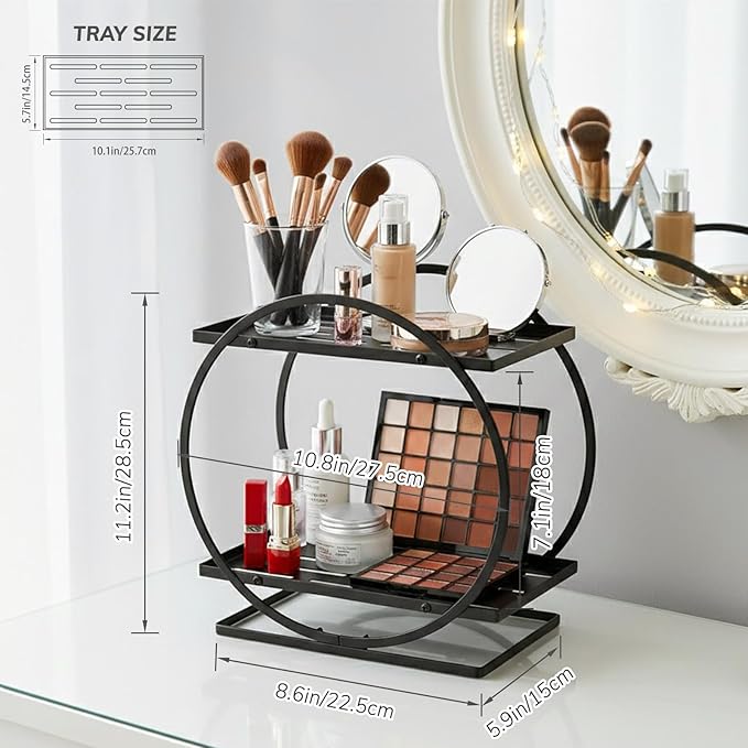 BO2705 2 Tier Bathroom Organizer, Perfume Organizer for Dresser, Black