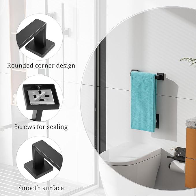 Alise Towel Bar for Bathroom Wall Mounted 12 Inch Towel Racks for Bathroom & Kitchen,Heavy Duty SUS304 Stainless Steel Towel Holder Towel Hanger for Bathroom Walls,Matte Black