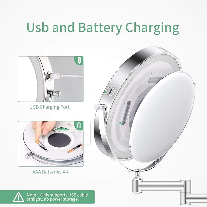 ALVOROG Wall Mounted Makeup Vanity Mirror 8 inch 3 Color Lighting Dual Power Supply Touch Screen Light Adjustable Timing Cosmetic Mirror 1X/5X Magnifying 360° Swivel Shaving Light up Bathroom Mirror