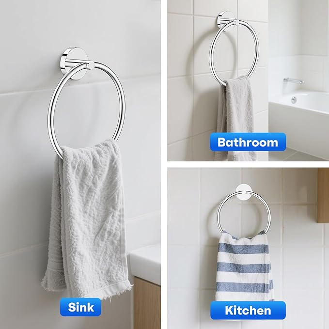 Hand Towel Holder Screw-in Mirror Silver Towel Ring for Bathroom Wall Stainless Steel Towel Hanger Round Towel Racks for Bathroom Decor and Accessories