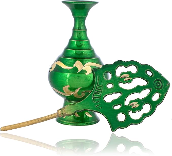 Brass Surmedani Surma Holder Kohl Kajal Applier without Surma (Green)