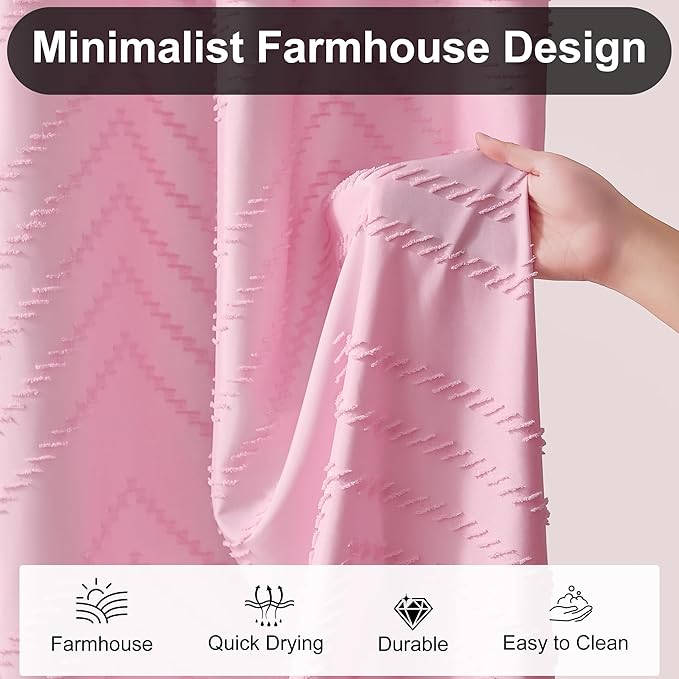 Extra Long Shower Curtains 72 x 84 Inches Tufted Chevron Pink Shower Curtains Fabric for Bathroom Modern Shabby Chic Waterproof Cloth Shower Curtain