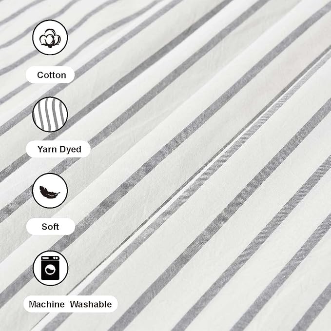 Farmhouse Shower Curtain,Beige and Gray Stripe,Button Curtain,Linen and Cotton Woven Fabric,Rustic Charm Country Chic Style,72x72 in