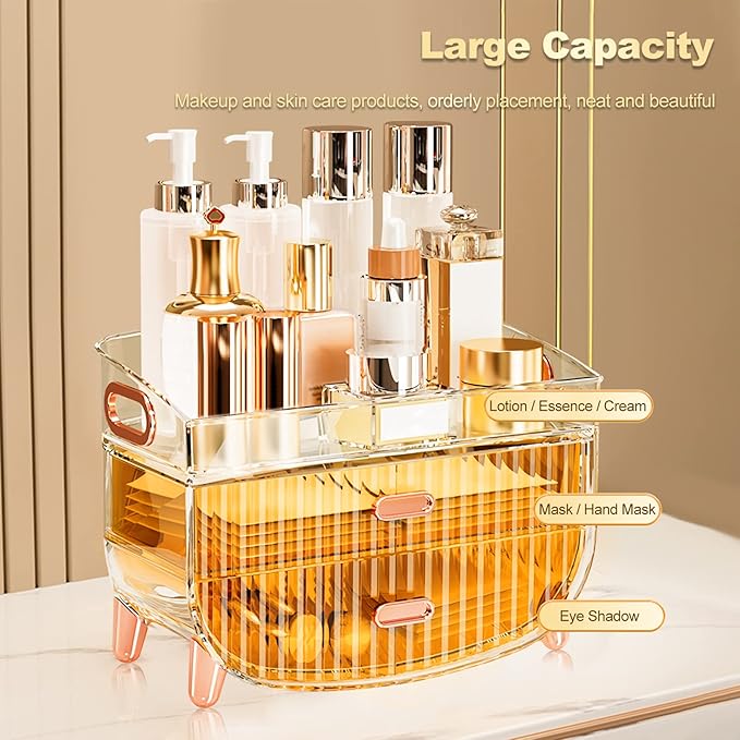 Ergocar Portable Transparent PET Series Multi-Function Make Up Case Dustproof Cosmetic Storage Box, Cosmetics Skin Care Products Jewelry Organizer Case Lipstick Box - Green Two Layers