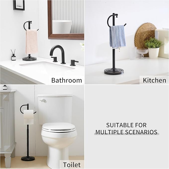 Hand Towel Holder Stand for Bathroom Countertop, Standing Towel Rack with Non-Slip Base, Stainless Steel Adjustable Towel Bar 16.5-26 Inch for Kitchen Vanity (Oil Rubbed Bronze)