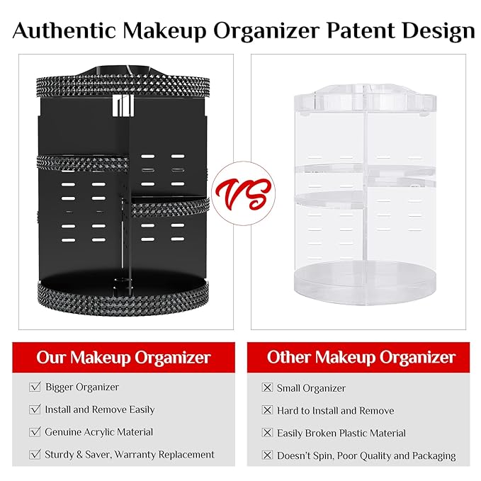 Black 360 Makeup Organizer Degree Rotating, 7 Layers Large Capacity Cosmetic Storage, Acrylic Makeup Organizers, Organizador De Perfumes Fits Makeup Brushes, Lipsticks, Bathroom, Black