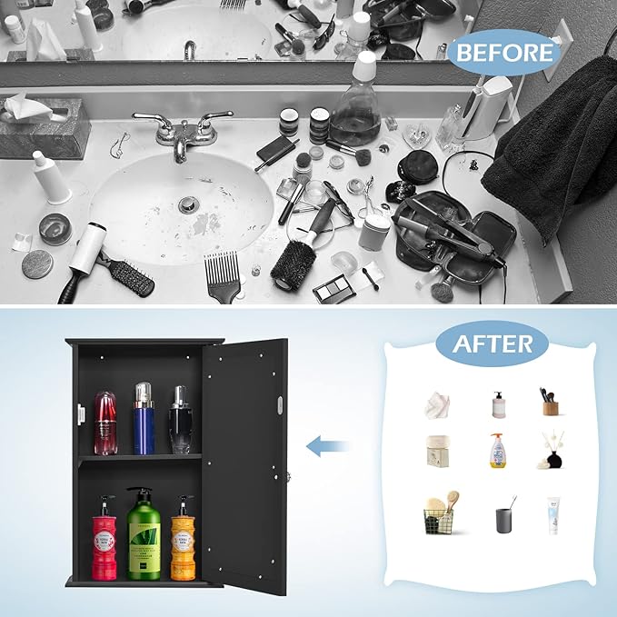 Dual-use, Wall Mount Mirror w/Adjustable Shelf, Vanity Storage Bathroom, Living Room or Entryway Medicine Cabinets, Small, Coffee