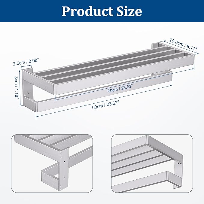 Brushed Nickel Towel Bar Towel Rack for Bathroom,Multi-Layer Towel Holder Stainless Steel Wall-Mounted Bathroom Hardware Accessories 23.6-inch