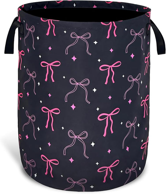 Beautiful Bow Laundry Basket Foldable Oxford Cloth With Handle Portable Colorful Storage Basket Organizer Suitable For Laundry Room/Living Room/Bedroom/Children'S Room (18.9 X 16.5 Inch)