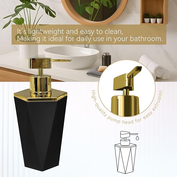 2 PCS Black and Gold Bathroom Accessories Set, Bathroom Accessories Include Soap Dispenser and Toothbrush Holder, Morden Bathroom Décor, Bathroom Sets Accessories