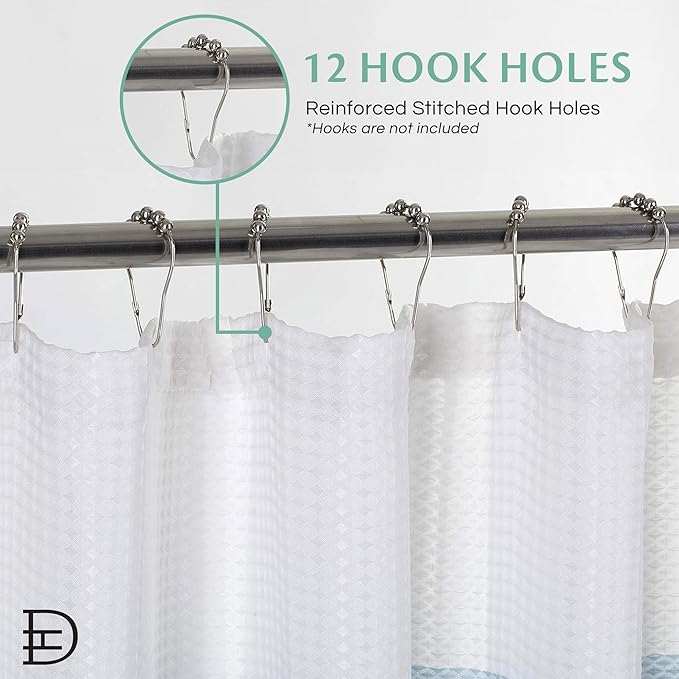 Dainty Home Ombre Waffle Shower Curtain with 12 Roller Ball Hooks - Spa Green 70" x 72" - Water Resistant Polyester Blend, Washable Shower Curtain - Perfect for Stylish Bathrooms