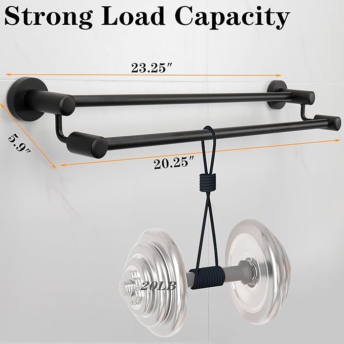 TocTen Double Bath Towel Bar - Thicken SUS304 Stainless Steel Towel Rack for Bathroom, Bathroom Accessories Double Towel Rod Heavy Duty Wall Mounted Towel Holder (Black,24IN)