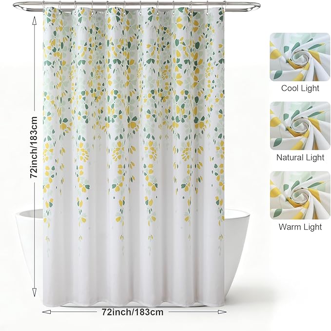 Boho Shower Curtain for Bathroom, Leaves Farmhouse Fabric Shower Curtain, Waterproof Plant Print Shower Curtains Bathroom Curtains, 72" W x 72" H