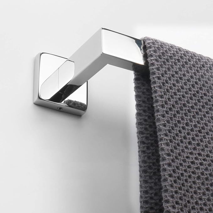 NearMoon Towel Bar, Bath Accessories Premium Thicken Stainless Steel Square Shower Towel Rack for Bathroom, Towel Holder Wall Mounted (1 Pack, Chrome Finish, 24 Inch)