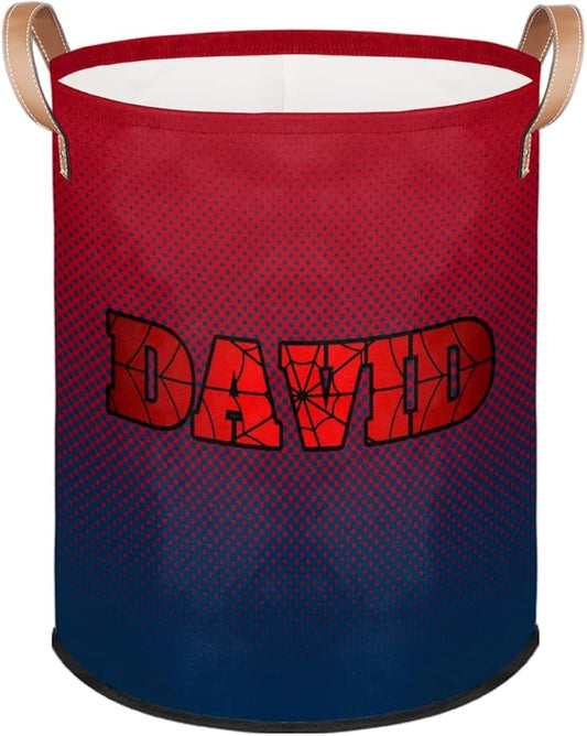 Red Spider Wed Personalized-Laundry-Hamper-Basket for Kids Custom Name Collapsible Storage Organizer Bin Dirty Clothes Toys Hamper for Boys Nursery in Laundry, Bedroom, Bathroom