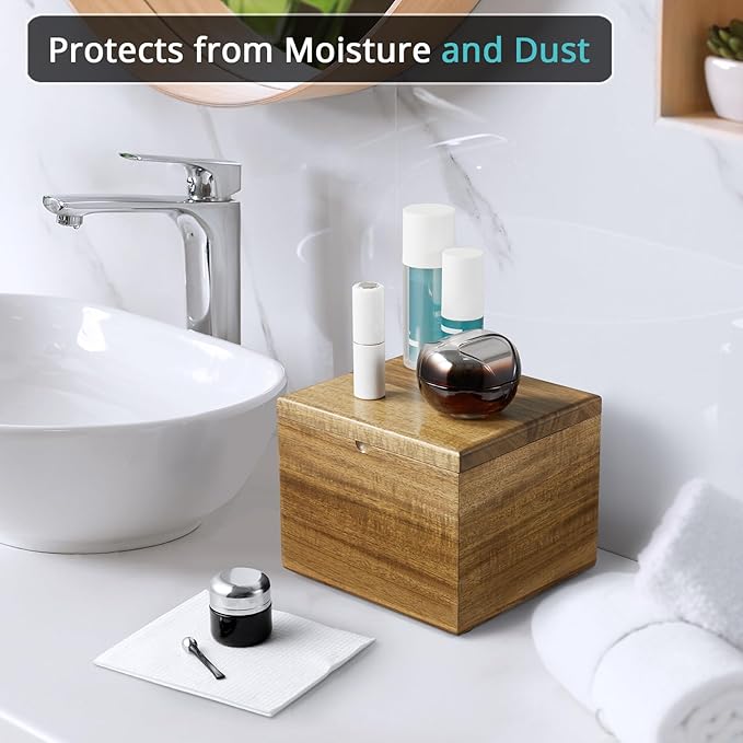 Bivvclaz Acacia Wood Disposable Face Towel Holder, Face Towel Container Compatible with Clean Towels XL, Face Towels Storage Box with Lid, Makeup Remover Organizer for Vanity, Bathroom