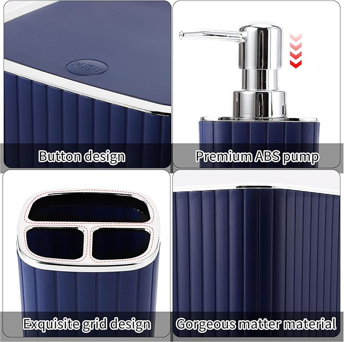 XLHOMO 26PC Bathroom Accessories Set - Gorgeous Blue Bathroom Set, Bathroom Accessory Set, Blue Shower Curtain Set with Bathtub Mats for Shower Tub