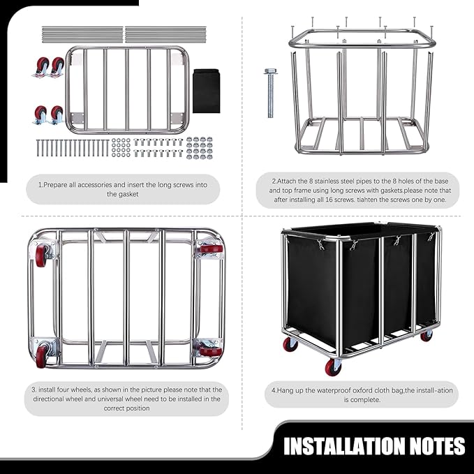 Commercial Laundry Cart with Wheels, 400L Large Rolling Laundry Cart with Steel Frame and Oxford Cloth, Heavy Duty Industrial Laundry Cart for Home,Hotel,Laundry Room, 441 lbs Load (Black-8)