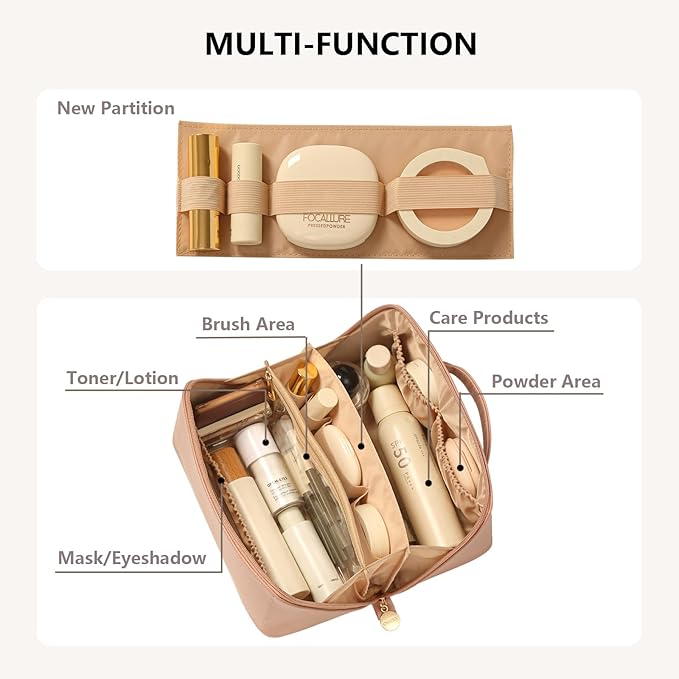 Omeily Travel Makeup Bag Toiletry Bag for Women Large Cosmetic Travel Bag Makeup Storage Box Skincare Organizer Vanity Organizer Bag Multi-Function Makeup Organizer with Compartments Travel essentials