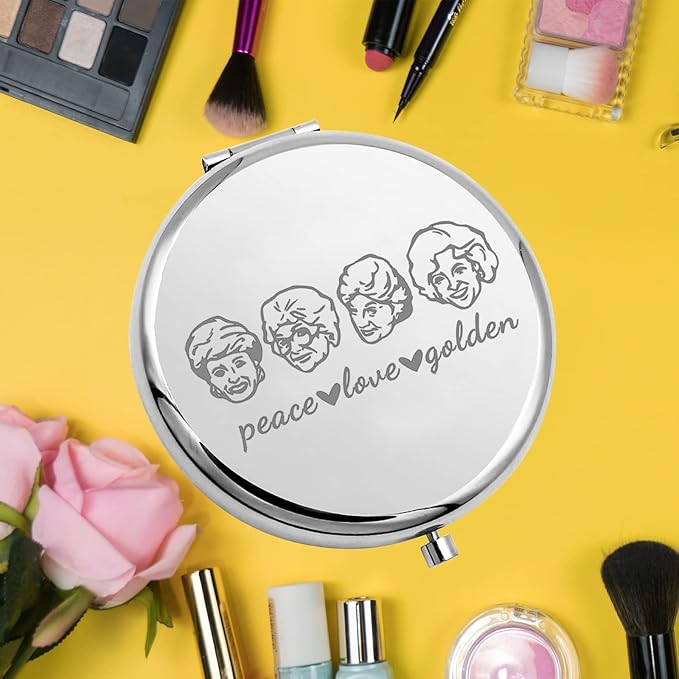 KEYCHIN Golden TV Show Pocket Mirror - Sophia Dorothy Blanche Rose Fans Gift - Compact Makeup Mirror for Women, Girls & Teenagers