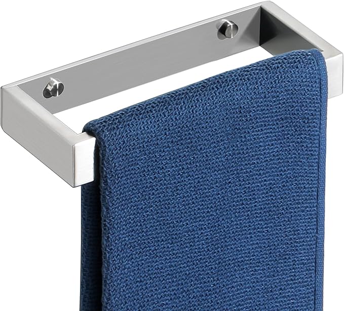 Sayayo Brushed Nickel Towel Bar for Bathroom Wall, 8 Inch Hand Towel Holder, Screw or Self Adhesive Towel Ring Square SUS304 Stainless Steel, 3.2 Inch Wider Design