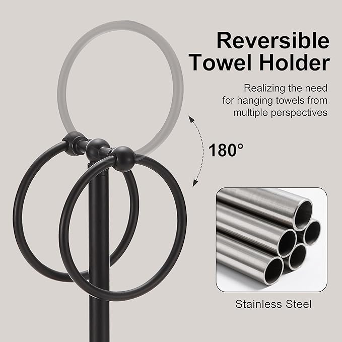 Adjustable Black Towel Rack,Freestanding Bathroom Towel Holder