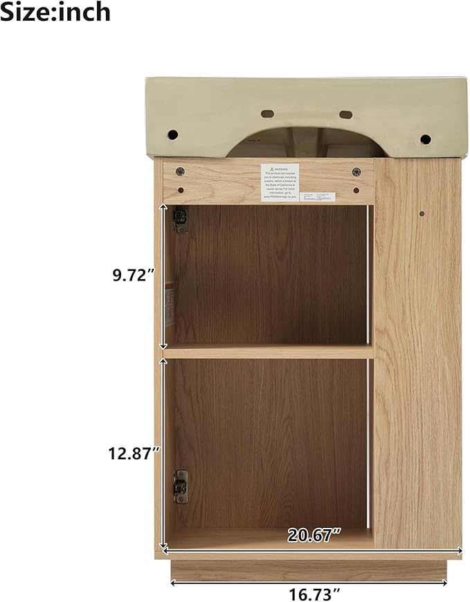 Virubi 21.6" Small Fluted Bathroom Vanity with Sink,Soft Closing Doors and Storage Shelves,Natural Wood Single Bathroom Sink Cabinet Combo Freestanding, Natural Wood