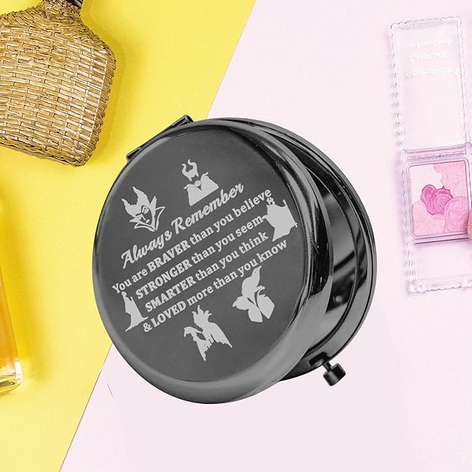 KEYCHIN Evil Queen Pocket Mirror Villain Movie Fans Gifts You are Braver Stronger Smarter Than You Think Compact Mirror for Women Girls Teenagers (Villain Always-BL)