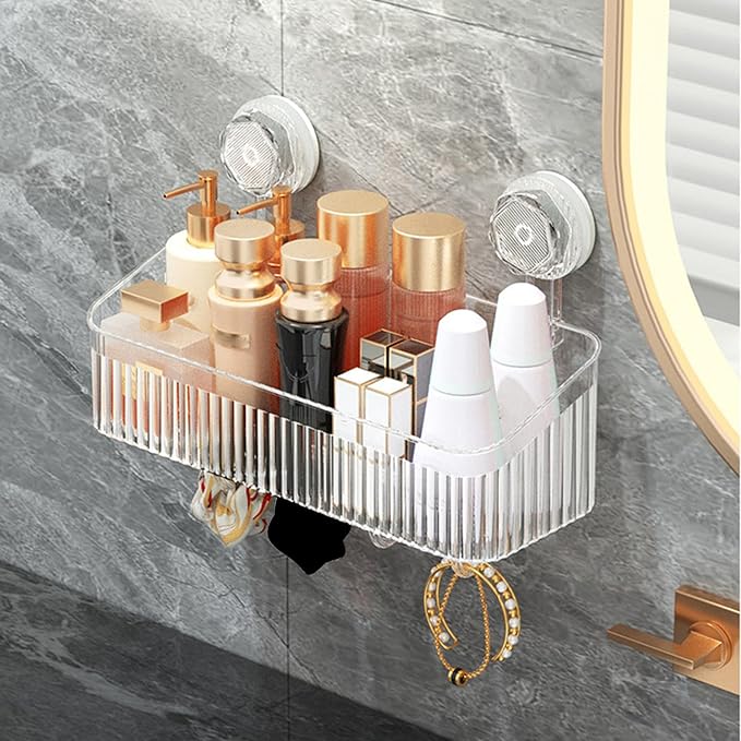 Powerful Suction Cup Bathroom Shelf Wall Mounted Rack Storage Basket Makeup Tool Stand