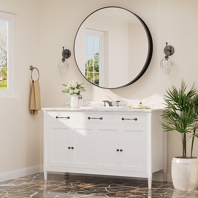 TETOTE Bathroom Mirror Cabinet 30 x 30 Black Round Bathroom Medicine Cabinet with Mirror Adjustable Shelves Farmhouse Wall Mirror with Storage Surface Mounted