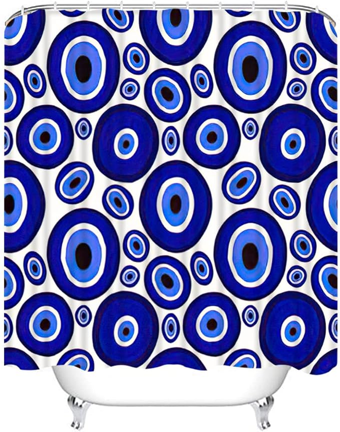 4 Piece Endless Summer Shower Curtain Waterproof Magic Summer Evil Eye Bathroom Sets with Non-Slip Rugs, Toilet Lid Cover and Bath Mat with Standard Size