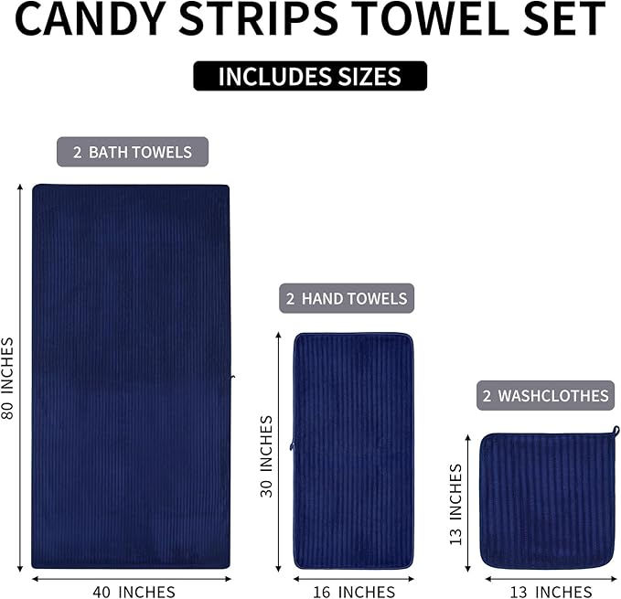 Extra Large Bath Towel Set of 6 (40"x80"),Oversized Bath Sheet Super Soft Highly Absorbent Microfibers Quick Dry Luxury Shower Towel for Bathroom Spa Gym Hotel Yoga(Navy Blue, 6Piece)