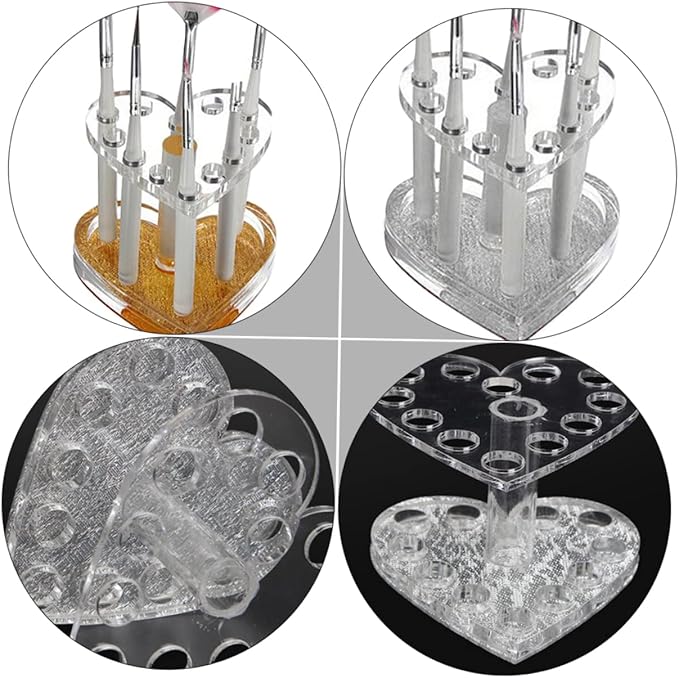 Beaupretty 2pcs Acrylic Gel Brush Pen Holder 12 Holes Heart Shape Eyeliner Lip Liner Holder Makeup Nail Brush Rest Display Stand