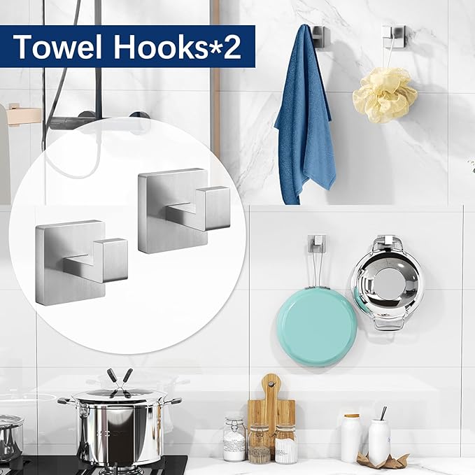 24-Inch Extended Towel Bar Set Wall Mounted, Bathroom Accessory Set Brushed Nickel 5-Pieces Bathroom Hardware Set