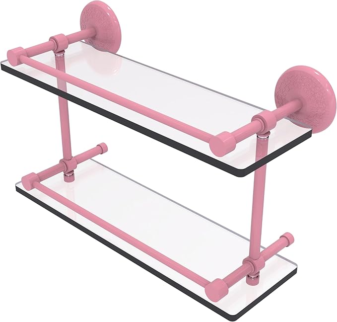 Allied Brass MC-2/16-GAL-PNK Monte Carlo 16 Inch Double Glass Shelf with Gallery Rail, Pink