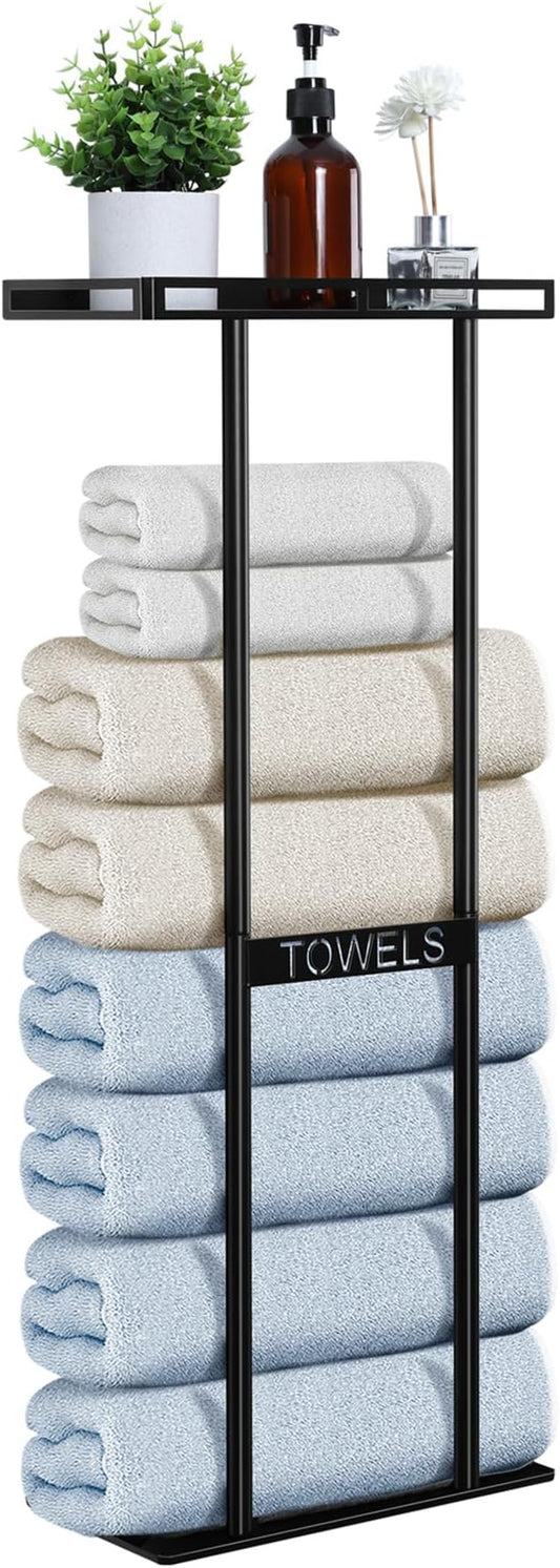 Onader Towel Racks for Bathroom Wall Mounted, 30 Inch Bath Storage Towel Holder with Metal Shelf, Black