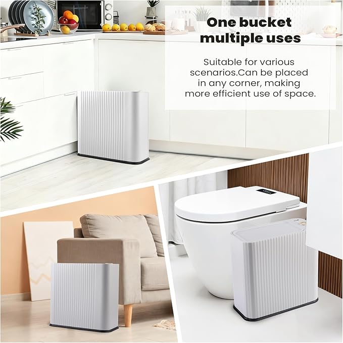 XLHOMO 9-Piece Light Gray Bathroom Accessories Set - Modern Vertical Stripe Decor with Slim Wastebasket, Soap Dispenser & Toothbrush Set - Neutral Bath Organization Kit