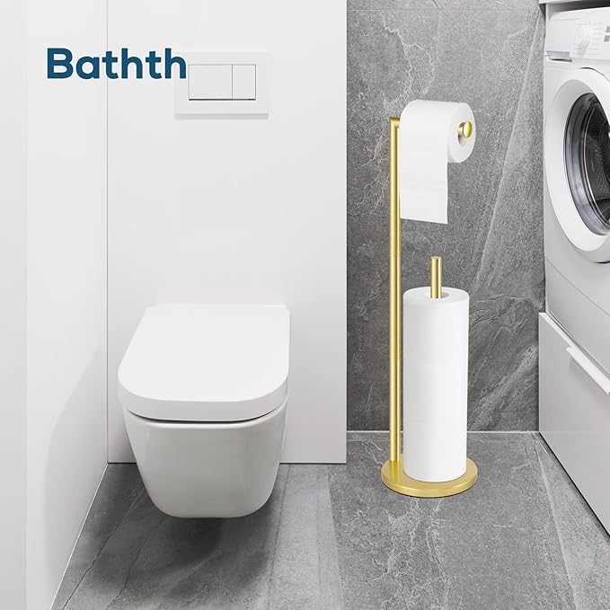 Toilet Paper Holder Stand,Toilet Paper Holder Free Standing,Gold Toilet Stand Holder for 4 Rolls,Toilet Paper Storage by Bathth