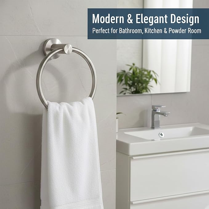BGL Towel Ring Brushed Nickel, Bath Hand Towel Ring Stainless Steel Round Towel Holder for Bathroom