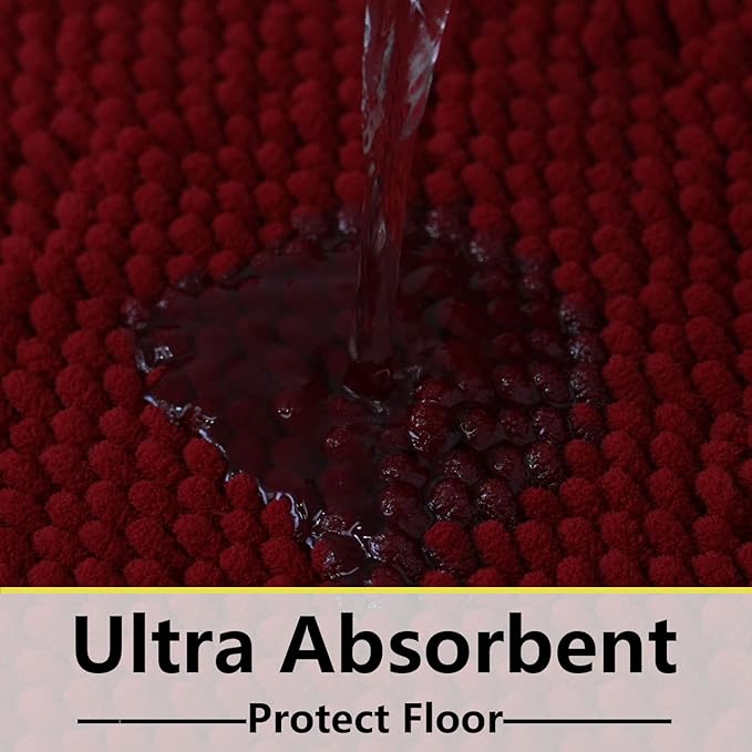 BOANKODU Bathroom Rugs Sets 2 Piece, Extra Soft Chenille Bath Mat Absorbent Bathroom Rug, Bathroom Mat with Sturdy PVC Non-Slip Bottom, Machine Washable Bath Rugs (Burgundy)