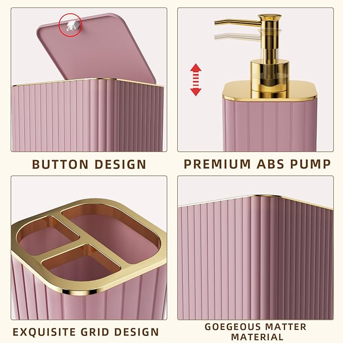 XLHOMO Bathroom Set - 26PC Bathroom Set with Shower Curtain and Rugs, Bathroom Accessory Set, Pink Bathroom Accessories Set, Trash Can & Soap Dispenser