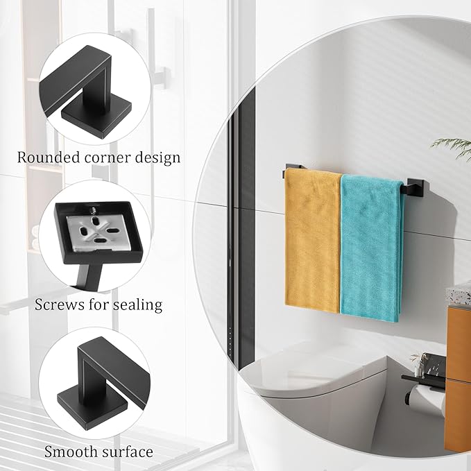 Alise Black Towel Bar, 20 Inch Towel Racks for Bathroom, SUS304 Stainless Steel Towel Holder Wall Mounted, Heavy Duty Towel Hanger for Bathroom & Kitchen (Matte Black)