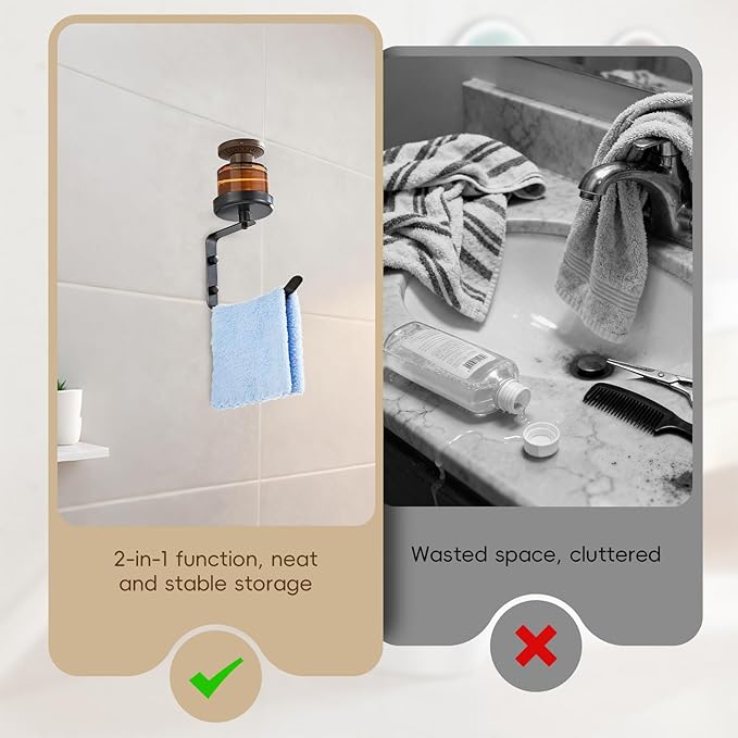 Hand Towel Holder for Bathroom with Vintage Wall Mounted Candle Holder Wall Mounted Towel Hook with Cut Candle Holder for Bathroom Decor and Accessories Black YIGUANXIN
