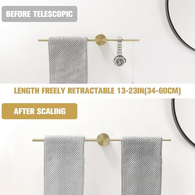 Adjustable Bath Towel Bar Single Bars Towel Rack Rod Wall Mounted SUS304 Stainless Steel Bathroom Towel Holder Toilet Kitchen Towel Shelf Single Layer Modern (Brushed Gold(720mm))