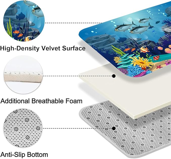 Colorful Fish Underwater Shower Curtain Set, 4 Piece Bathroom Decor with 12 Hooks, Vibrant Marine Life Bath Curtain