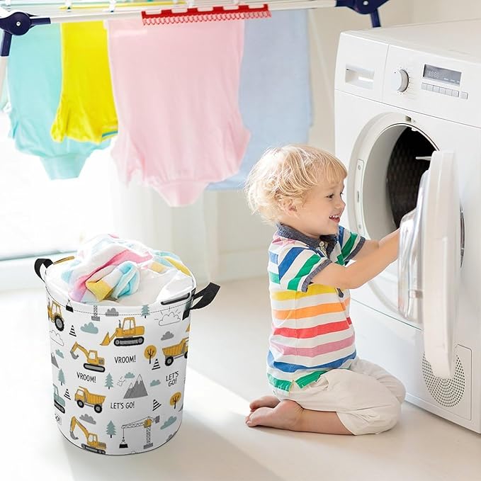 Cute Truck Tractor Kids Laundry Basket Construction Party Decorations Boys Hamper Dirty Clothes Toy Storage Bin