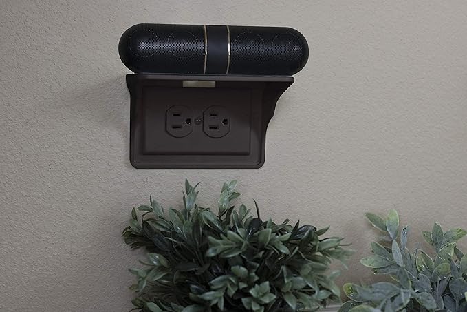 Power Perch Horizontal Wall Outlet Shelf with Cord Storage Strap - Declutter & Reclaim Bathroom Counter Space - Alexa Stand, Apple Homepod Shelf, Toothbrush Holders Wall Mounted - Black, 2-Pack