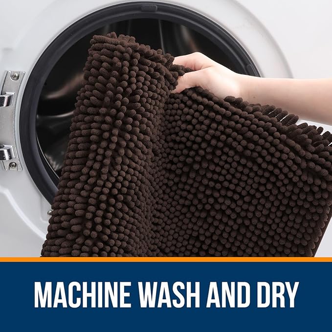 OLANLY Bathroom Rugs 30x18, Extra Soft Absorbent Chenille Bath Rugs, Rubber Backing Quick Dry, Machine Washable Bath Mats for Bathroom Floor, Tub and Shower, Home Decor Accessories, Brown
