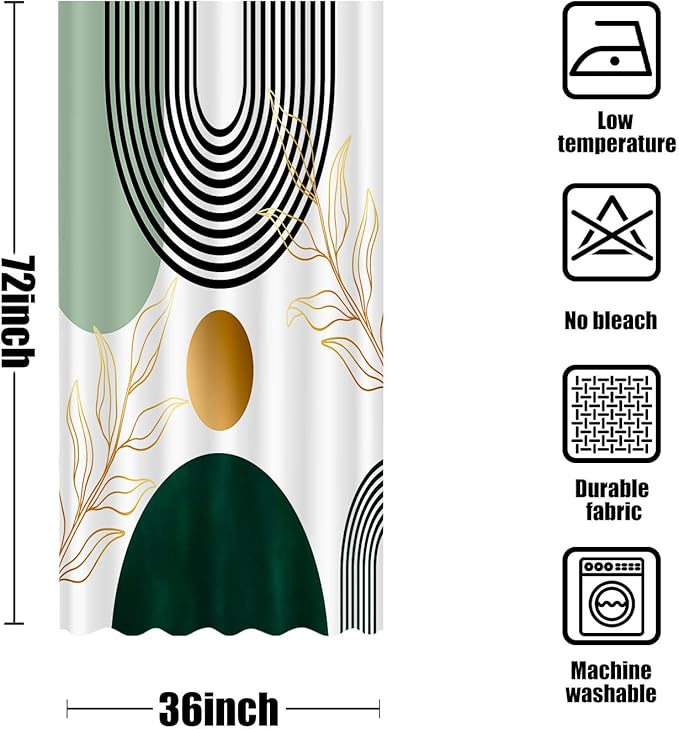 Aipon Green Mid Century Shower Curtain for Bathroom Abstract Boho Shower Curtain Modern Fabric Waterproof Shower Curtains for Bath (36'' × 72'', Green2)
