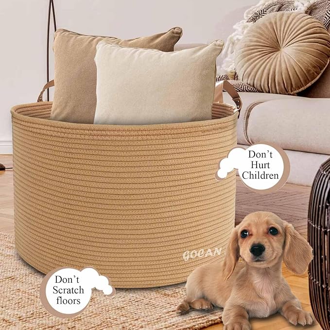 GOCAN Extra Large Storage Laundry Basket 22" X 22"X 14" Cotton Rope Woven Basket for Blanket Basket with Handles for Living Room Toys Storage XXXL (Pure Jute)